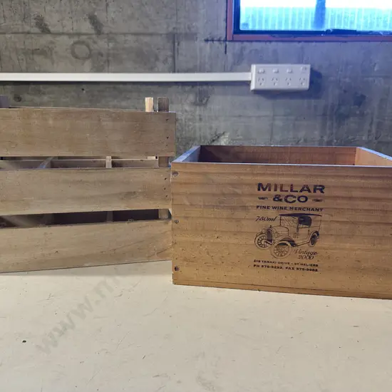 Wooden Six Bottle Double Handled Storage Box & Millar & Co Advertising Fine Wine  Box (Sold with -028)